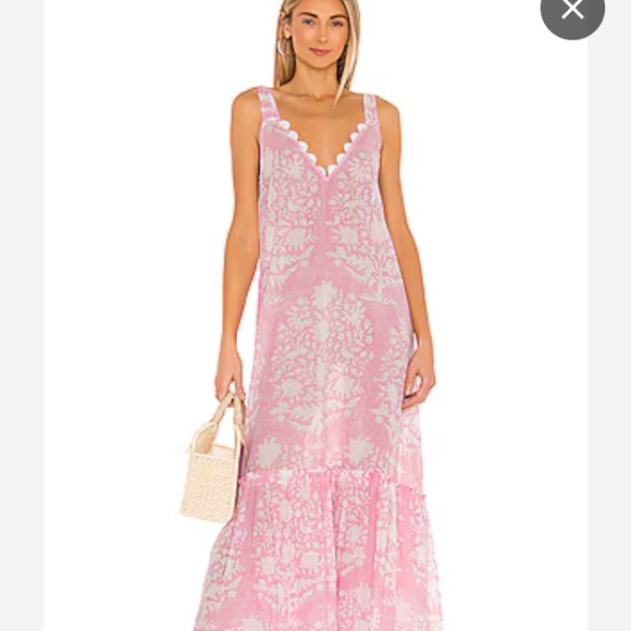 REVOLVE Dresses & Skirts - Juliet Dunn pink and white cotton vneck maxi dress